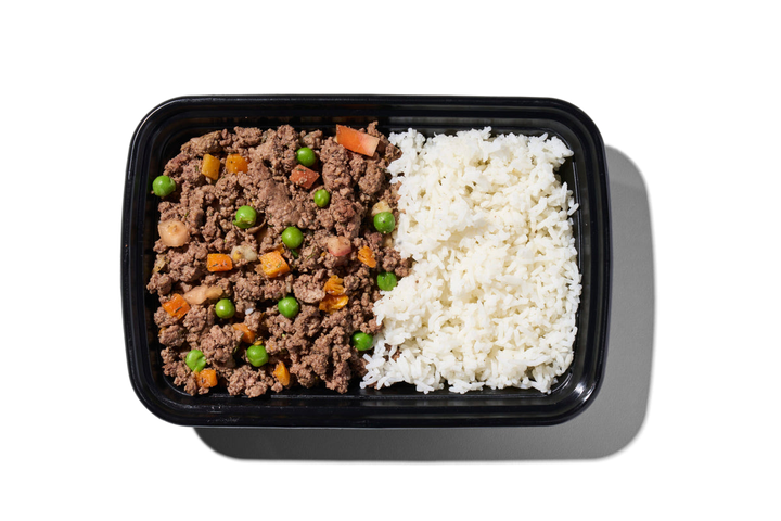 Halal Ground Beef & Rice meal tray