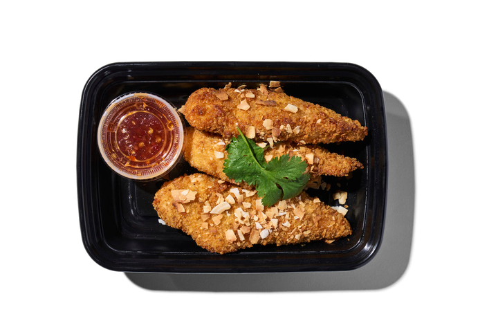 Halal Coconut Crusted Chicken Tenders meal tray